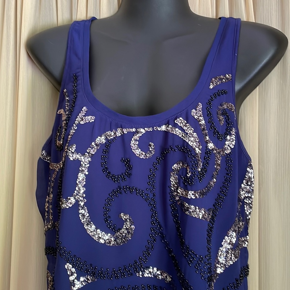 Express Small Dressy Tank Blue Silver Sequined 💙